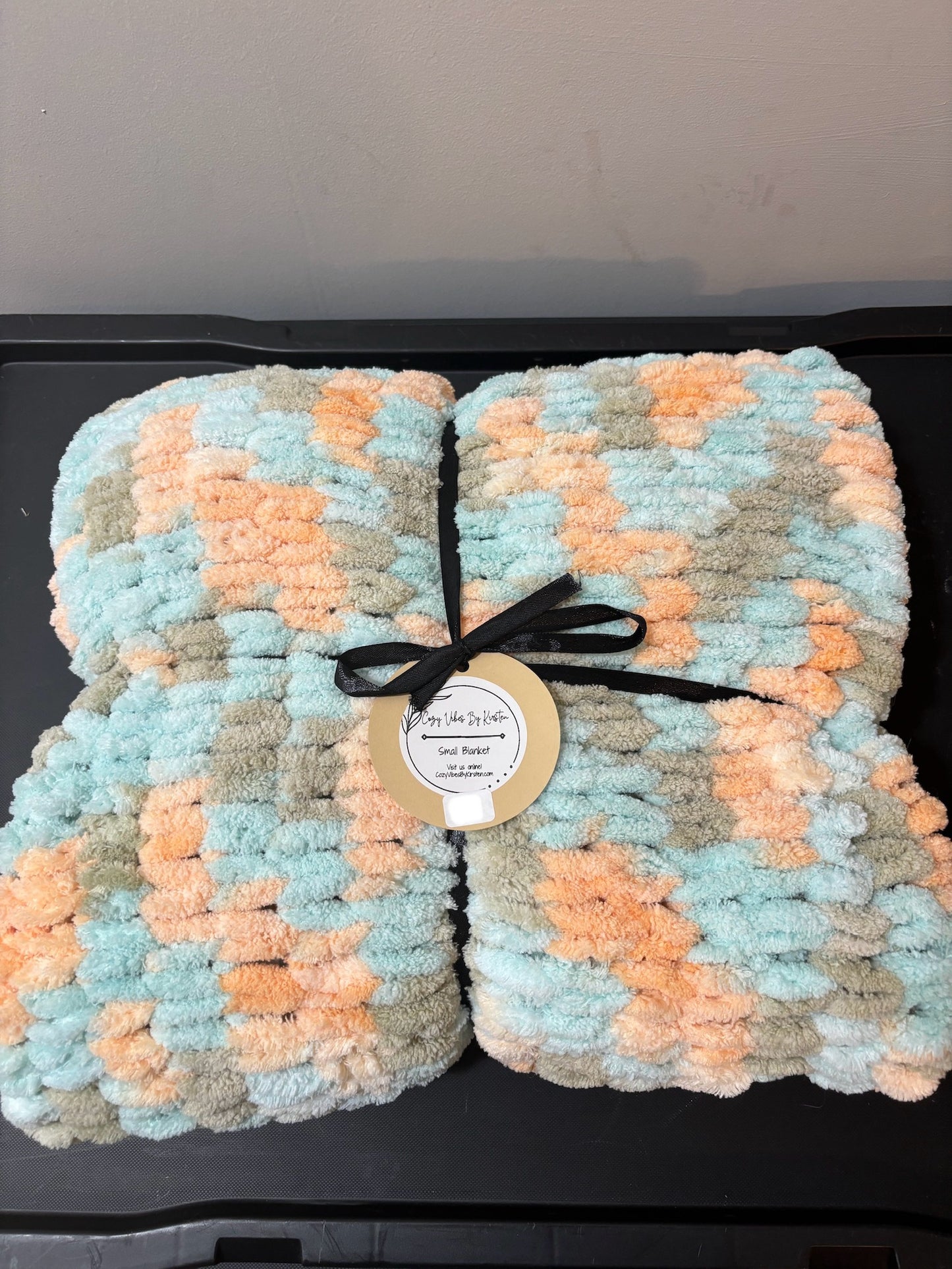 Gray, Blue, and Orange Plush Small Blanket - Ready to Ship!