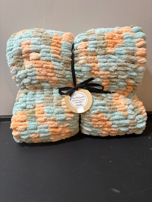 Gray, Blue, and Orange Plush Small Blanket - Ready to Ship!