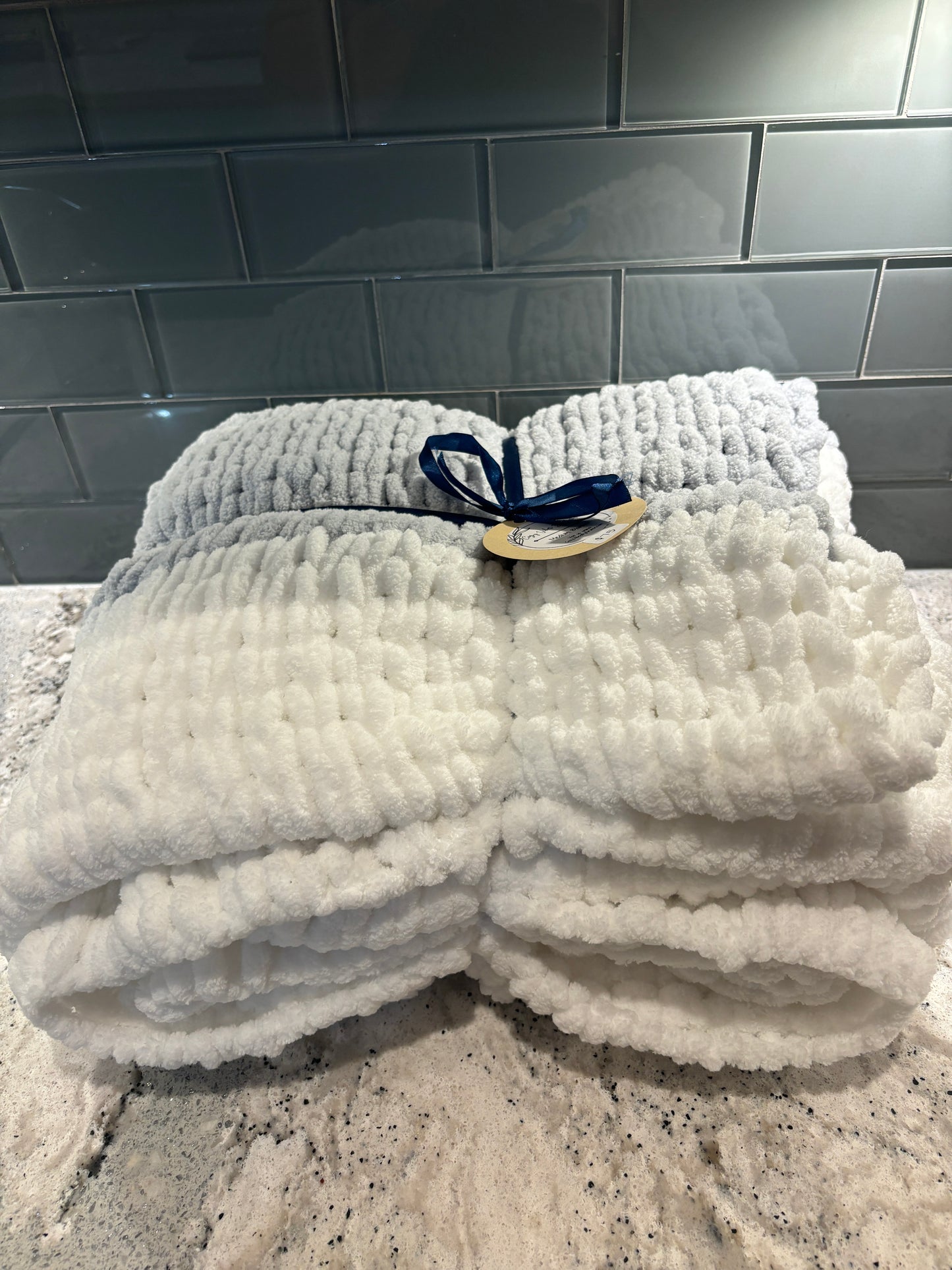 Light Gray and White Plush Medium Blanket - Ready to Ship!