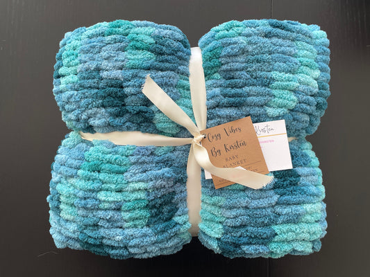 Blue and Teal Plush Baby Blanket - Ready to Ship!