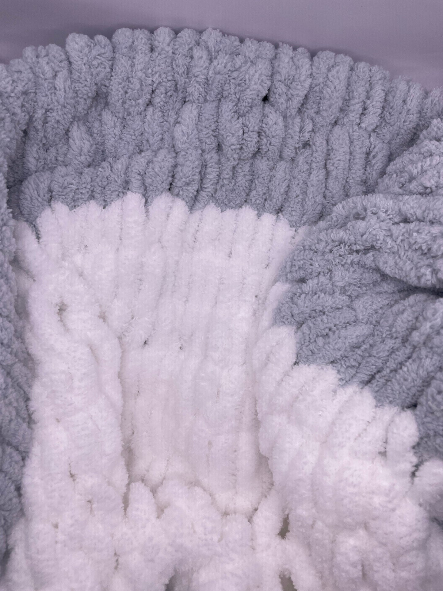 Large Light Gray, and White Plush Blanket - Ready to Ship!