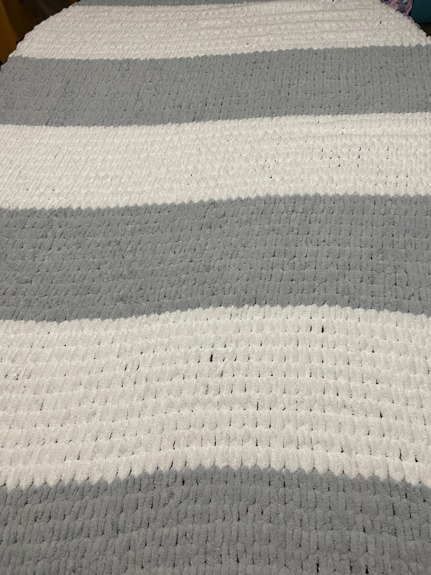 Large Light Gray, and White Plush Blanket - Ready to Ship!